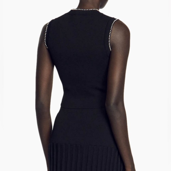 NWOT Sandro Gild Faux Pearl Embellished Knit Top--missing a few pearls (armhole) - Picture 5 of 11